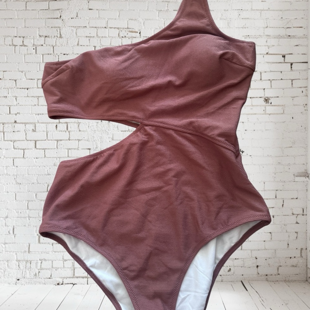 CupShe One‑Shoulder Ribbed Swimsuit NWT | Cutout Detail + Sleek Fit | Small - Picture 2 of 4
